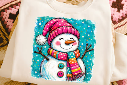 Preppy Christmas Snowman PNG, Colorful Winter Snowman Sublimation Design