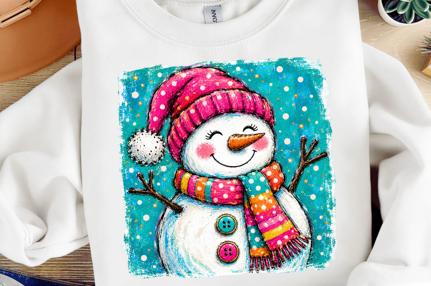 Preppy Christmas Snowman PNG, Colorful Winter Snowman Sublimation Design