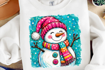 Preppy Christmas Snowman PNG, Colorful Winter Snowman Sublimation Design