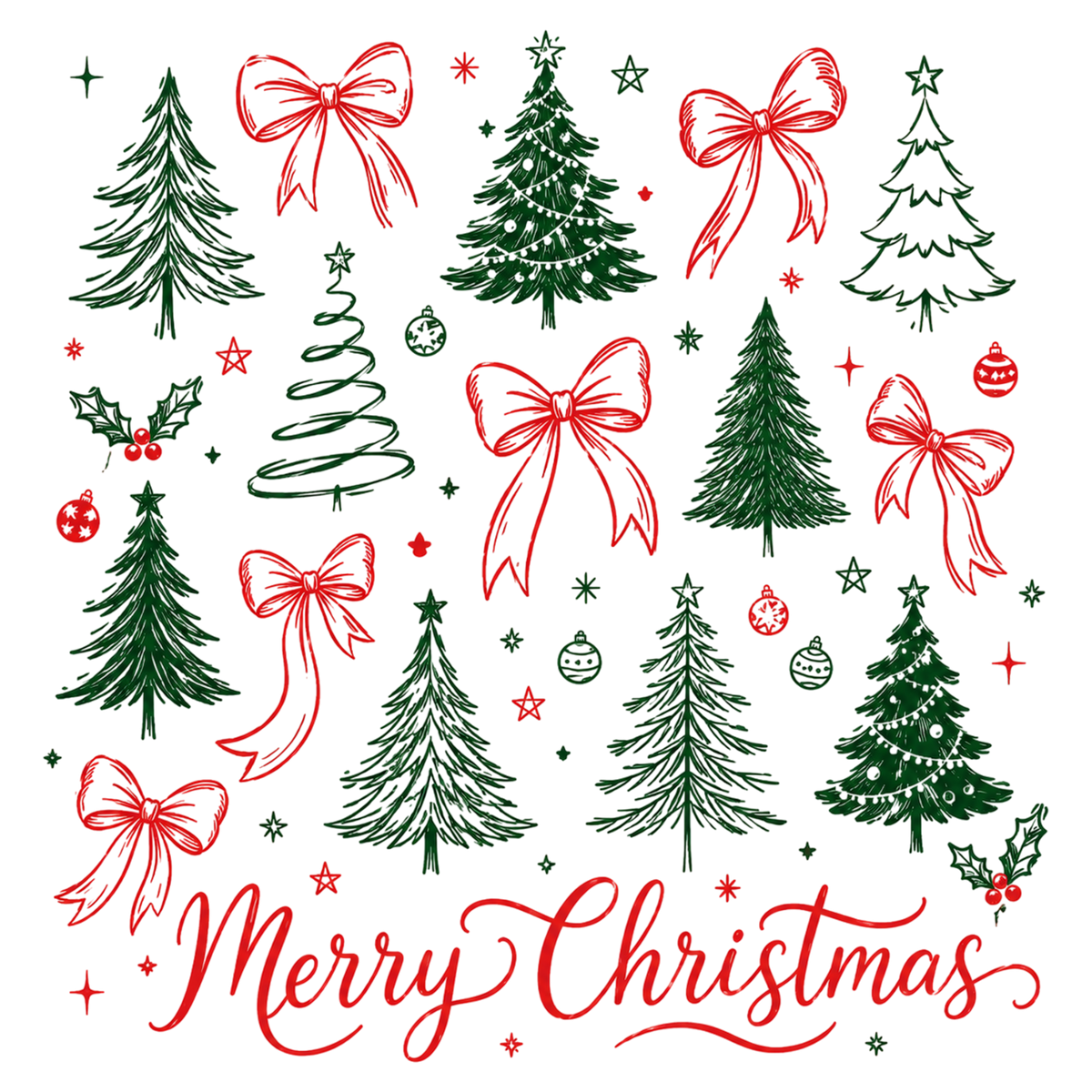 Preppy Christmas Tree Coquette Bow PNG | Merry Christmas Holiday Clipart