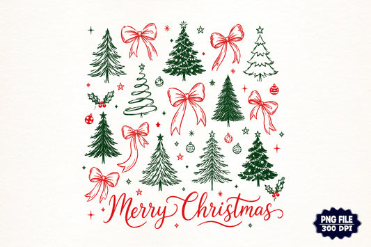 Preppy Christmas Tree Coquette Bow PNG | Merry Christmas Holiday Clipart