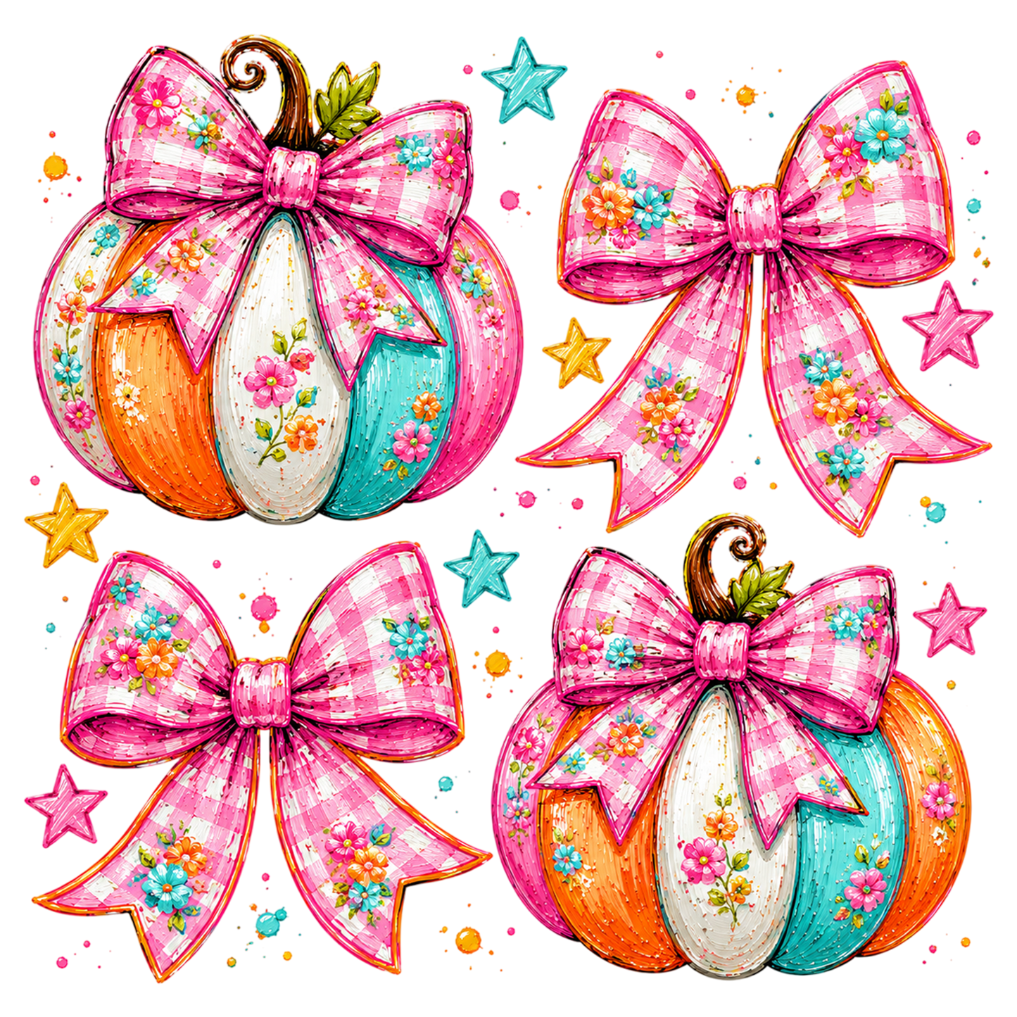 Preppy Coquette Fall Pumpkin PNG | Pink Floral Bow Pumpkin Autumn Clipart | Cute Fall Halloween Sublimation Design