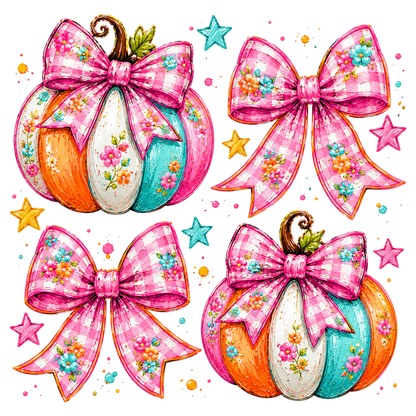 Preppy Coquette Fall Pumpkin PNG | Pink Floral Bow Pumpkin Autumn Clipart | Cute Fall Halloween Sublimation Design