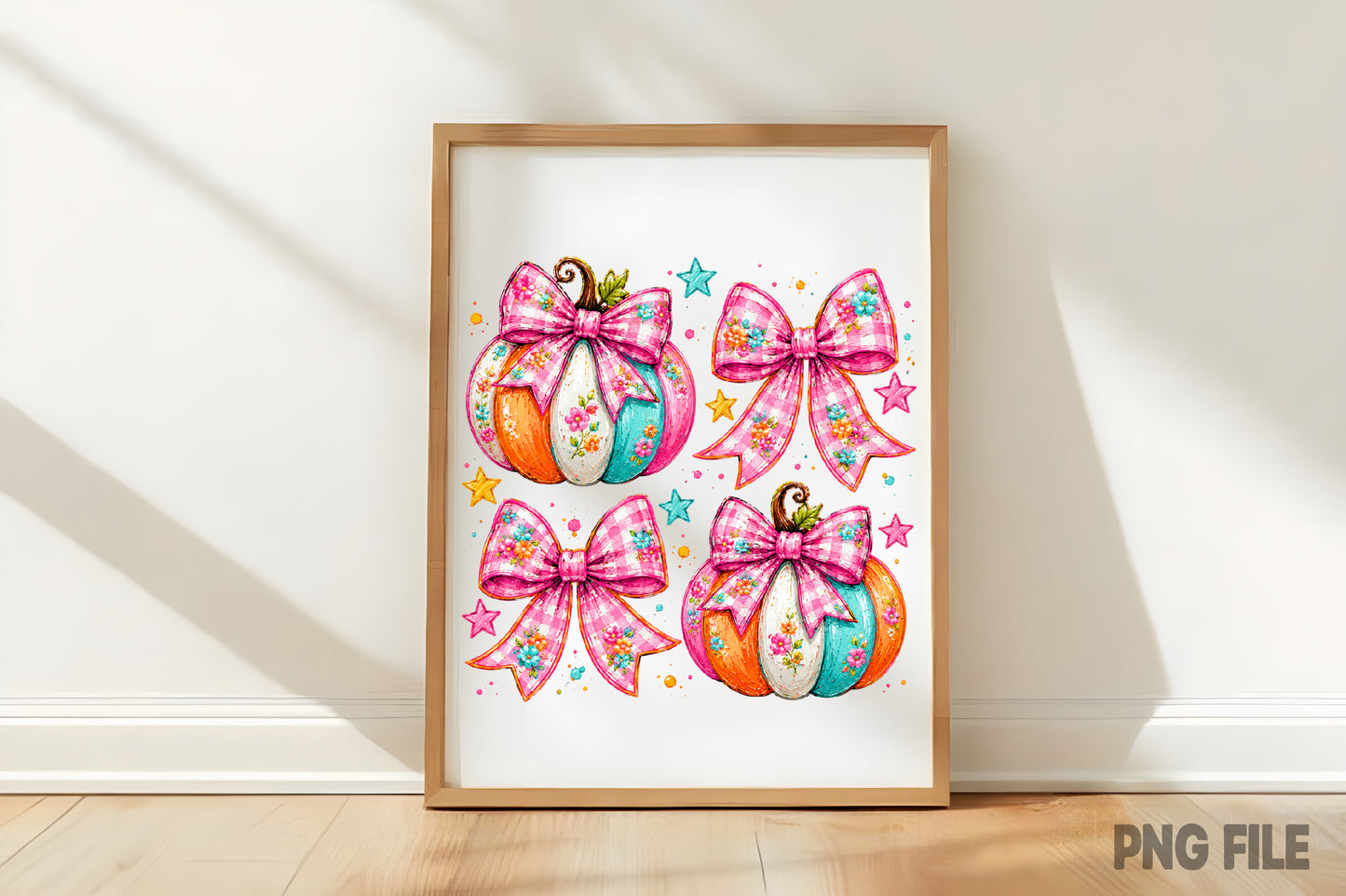 Preppy Coquette Fall Pumpkin PNG | Pink Floral Bow Pumpkin Autumn Clipart | Cute Fall Halloween Sublimation Design