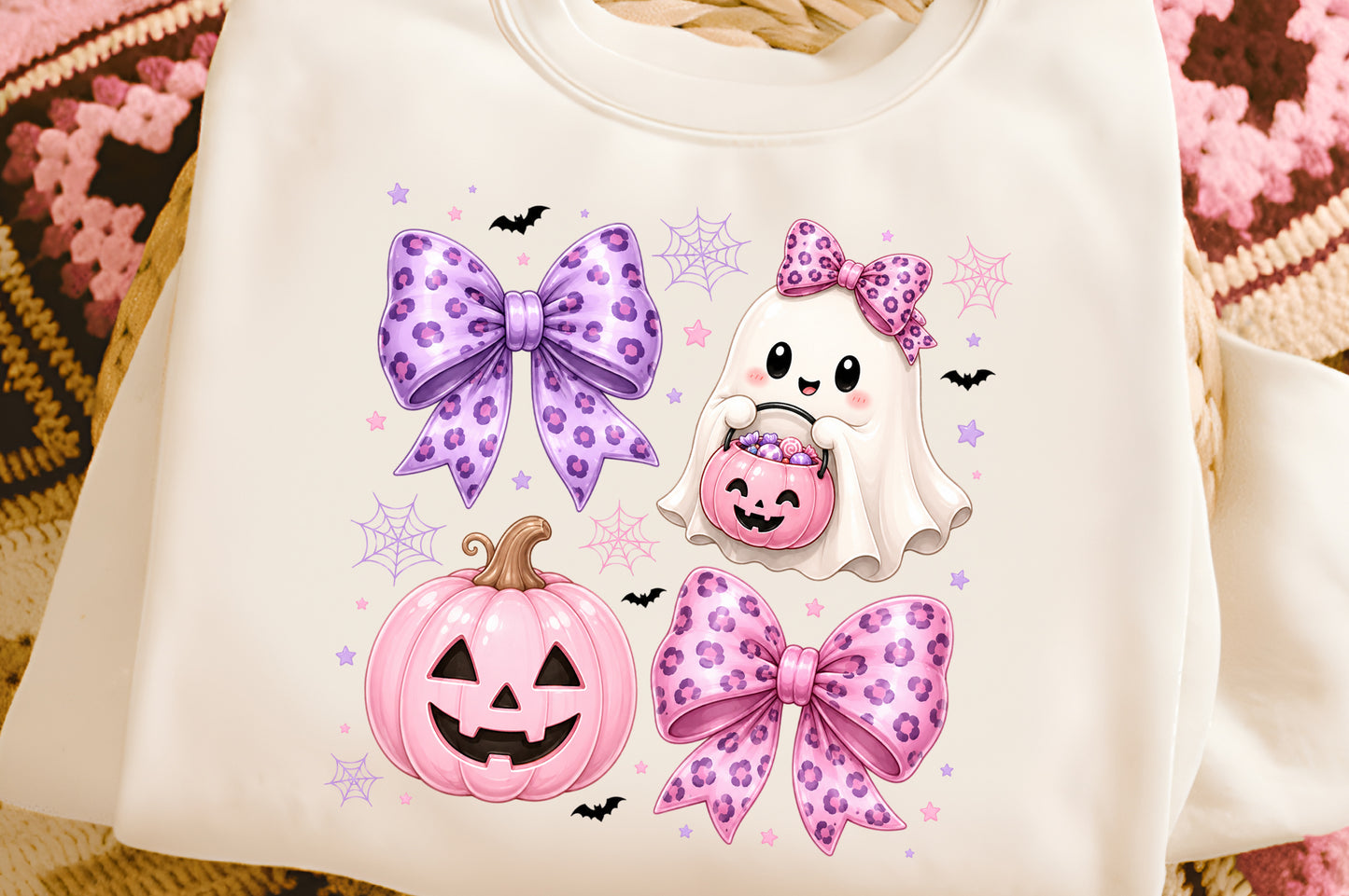 Preppy Coquette Ghost Halloween PNG Cute Pink Leopard Bow Clipart