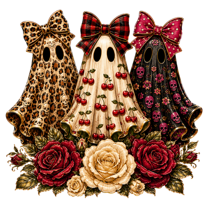 Preppy Ghost Coquette PNG | Halloween Ghost Bow Cherry Rose Clipart | Girly Spooky Fall Sublimation Design