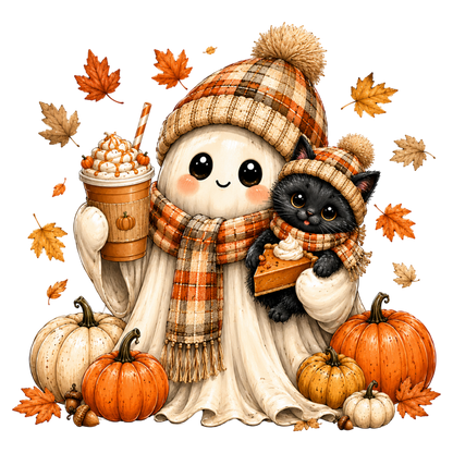 Preppy Ghost Coquette Pumpkin PNG Cute Fall Halloween Sublimation