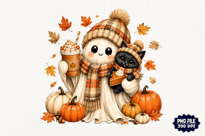 Preppy Ghost Coquette Pumpkin PNG Cute Fall Halloween Sublimation