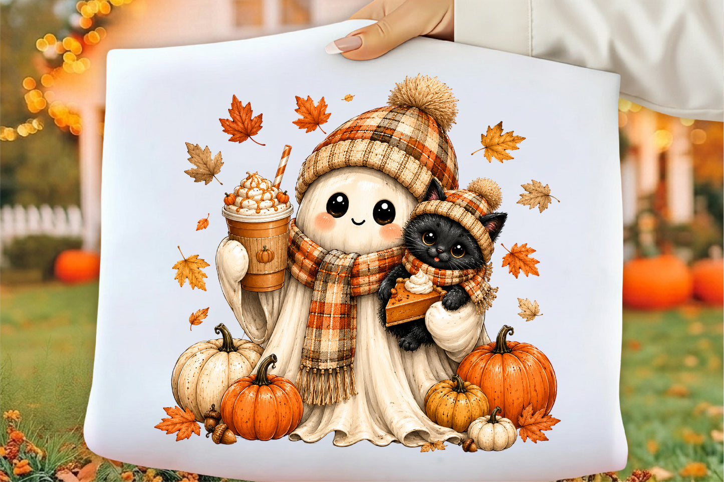 Preppy Ghost Coquette Pumpkin PNG Cute Fall Halloween Sublimation