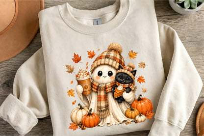 Preppy Ghost Coquette Pumpkin PNG Cute Fall Halloween Sublimation