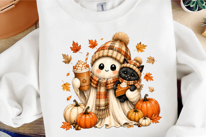 Preppy Ghost Coquette Pumpkin PNG Cute Fall Halloween Sublimation