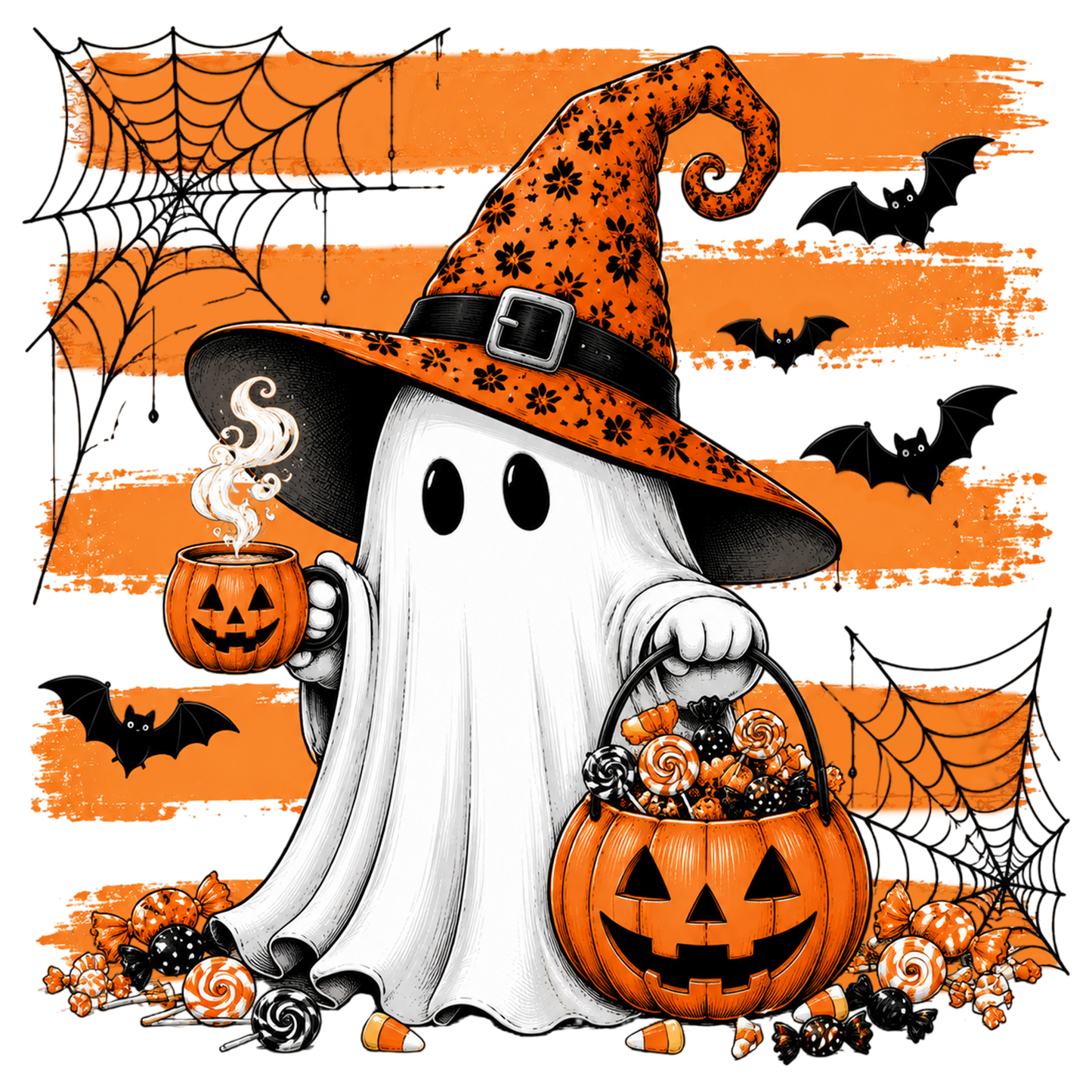 Halloween Ghost Witch PNG | Cute Spooky Ghost Pumpkin Candy Halloween Sublimation Design