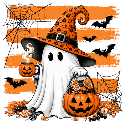 Halloween Ghost Witch PNG | Cute Spooky Ghost Pumpkin Candy Halloween Sublimation Design