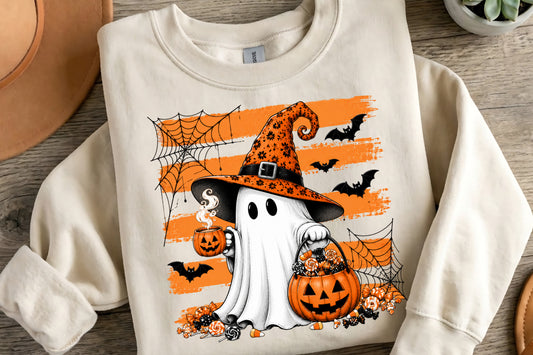 Halloween Ghost Witch PNG | Cute Spooky Ghost Pumpkin Candy Halloween Sublimation Design