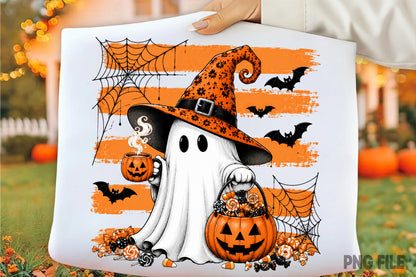 Halloween Ghost Witch PNG | Cute Spooky Ghost Pumpkin Candy Halloween Sublimation Design