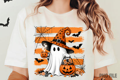 Halloween Ghost Witch PNG | Cute Spooky Ghost Pumpkin Candy Halloween Sublimation Design