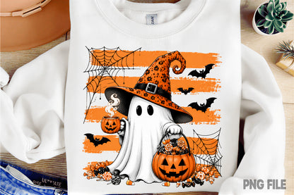 Halloween Ghost Witch PNG | Cute Spooky Ghost Pumpkin Candy Halloween Sublimation Design