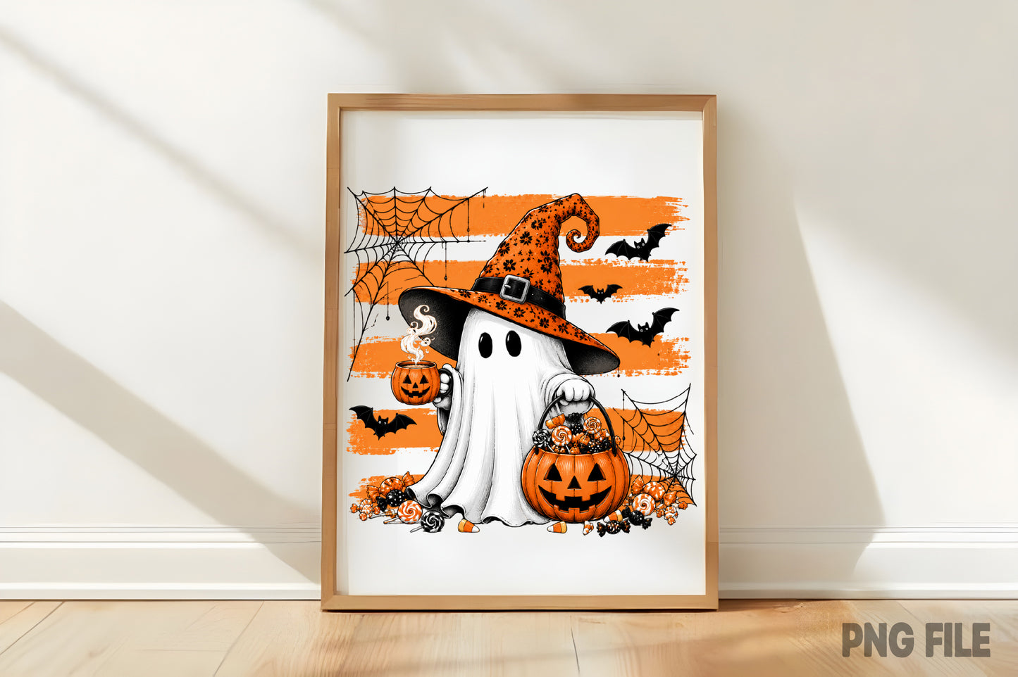 Halloween Ghost Witch PNG | Cute Spooky Ghost Pumpkin Candy Halloween Sublimation Design
