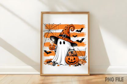 Halloween Ghost Witch PNG | Cute Spooky Ghost Pumpkin Candy Halloween Sublimation Design