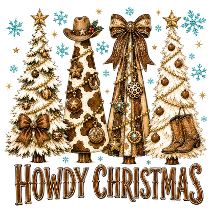 Howdy Christmas Tree PNG, Western Cowboy Christmas Sublimation Design