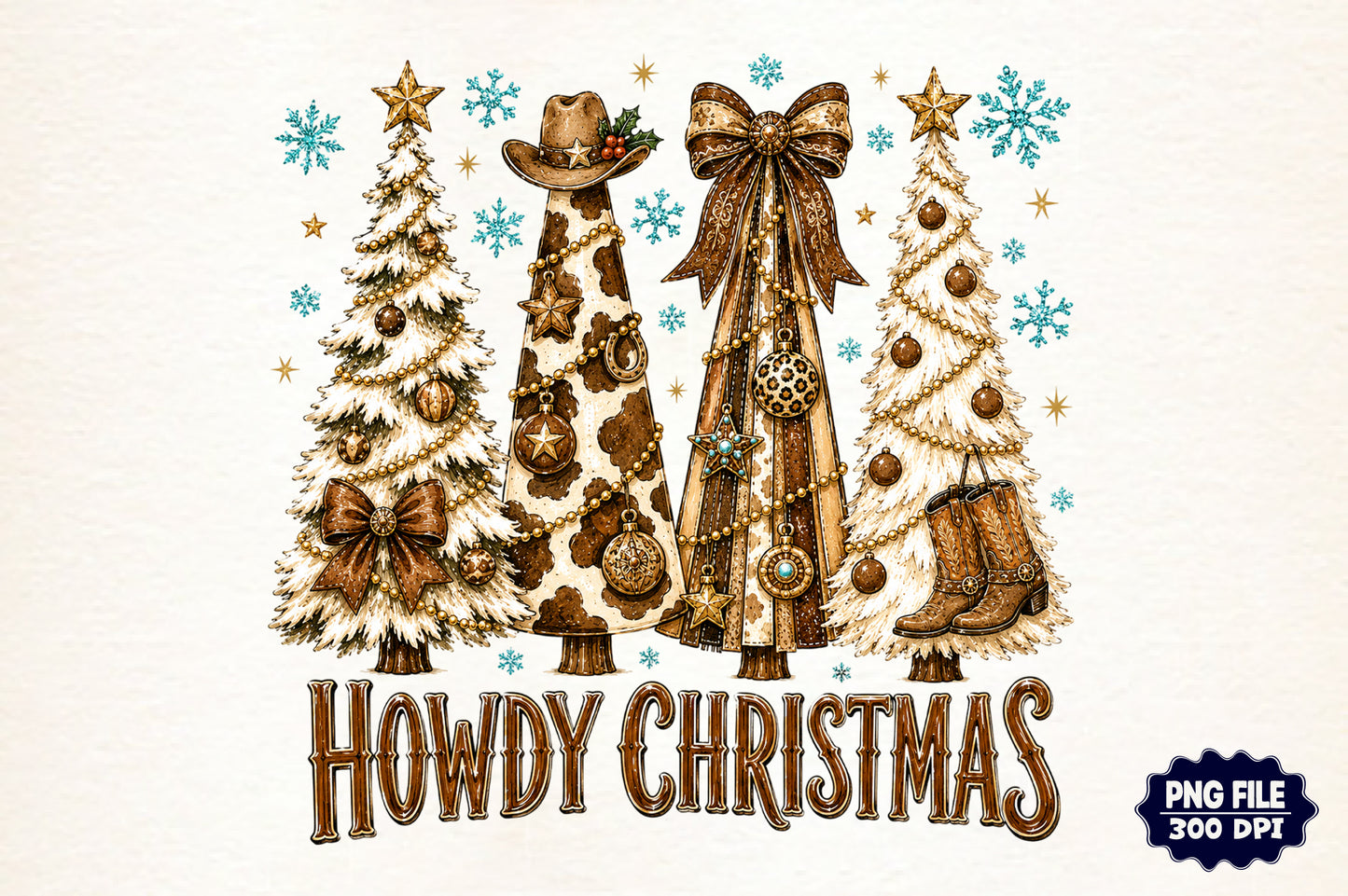 Howdy Christmas Tree PNG, Western Cowboy Christmas Sublimation Design