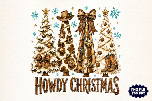 Howdy Christmas Tree PNG, Western Cowboy Christmas Sublimation Design
