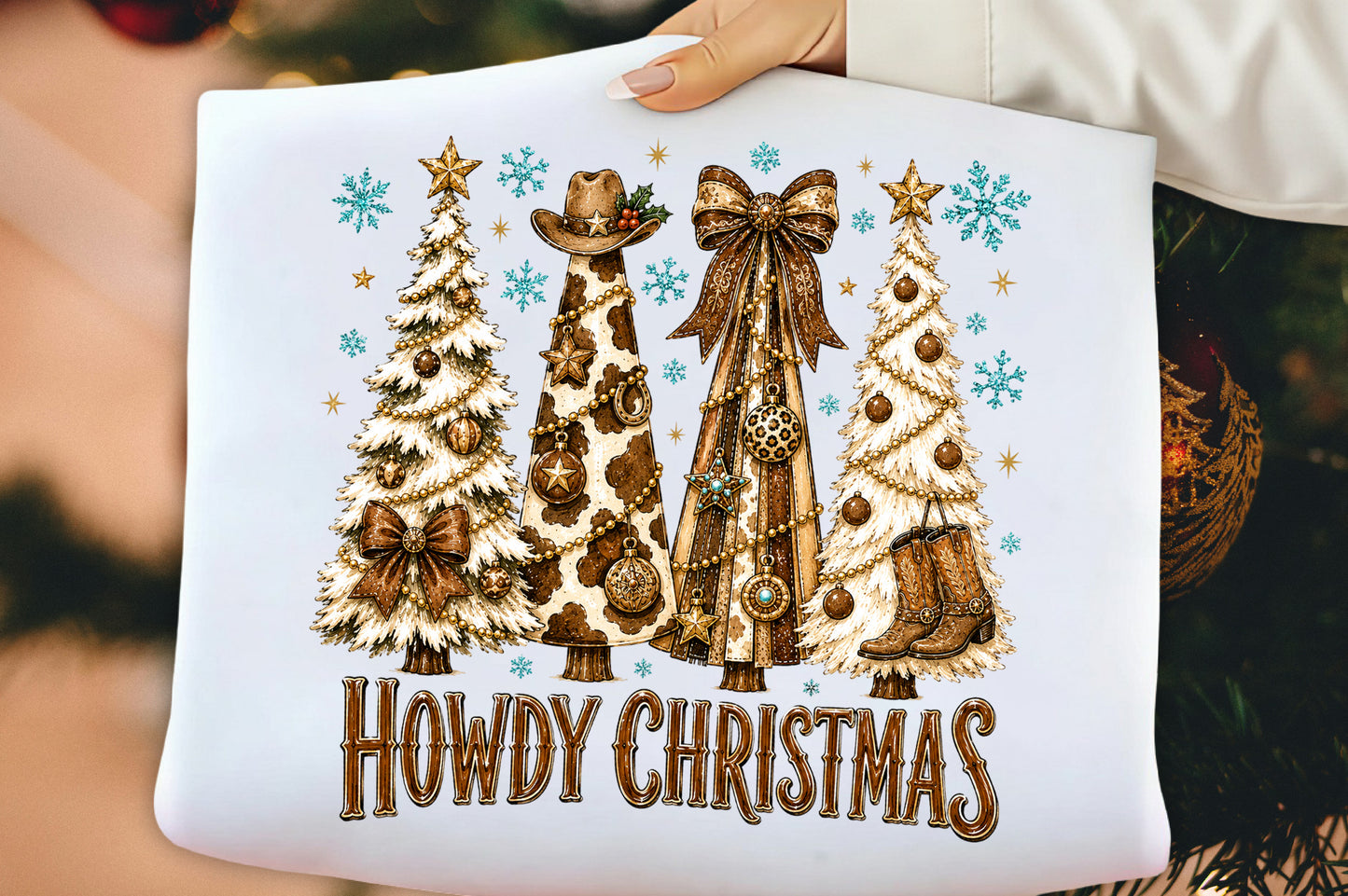 Howdy Christmas Tree PNG, Western Cowboy Christmas Sublimation Design