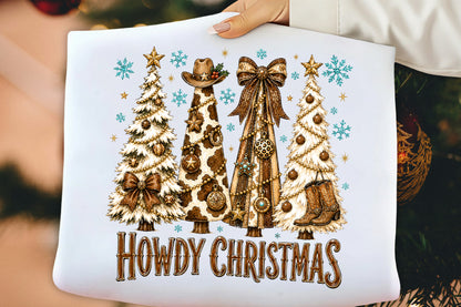 Howdy Christmas Tree PNG, Western Cowboy Christmas Sublimation Design