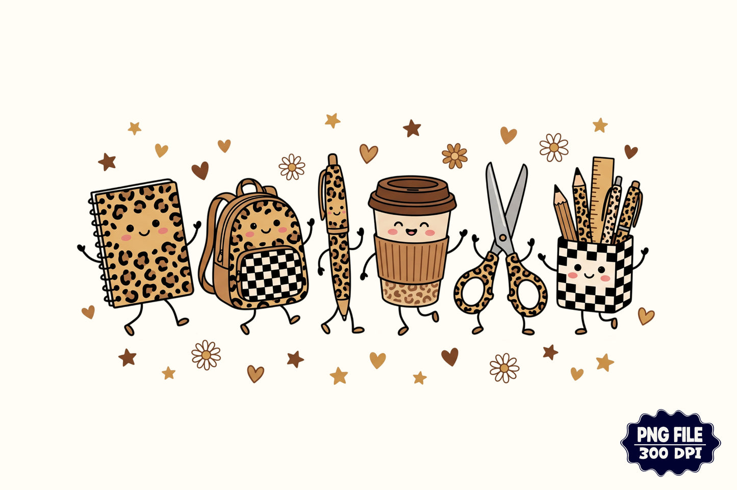 Leopard School Supplies PNG  Cute Preppy Back to School Clipart