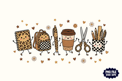 Leopard School Supplies PNG  Cute Preppy Back to School Clipart