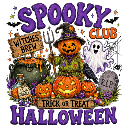 Preppy Spooky Club Halloween PNG | Cute Witch Pumpkin Ghost Halloween Sublimation Design