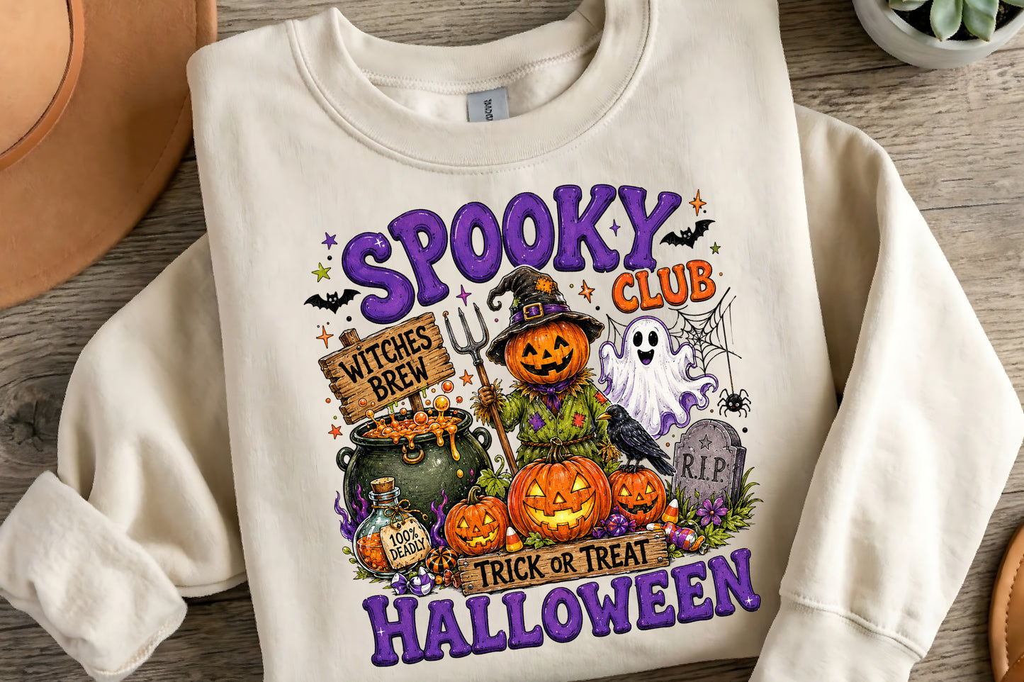 Preppy Spooky Club Halloween PNG | Cute Witch Pumpkin Ghost Halloween Sublimation Design