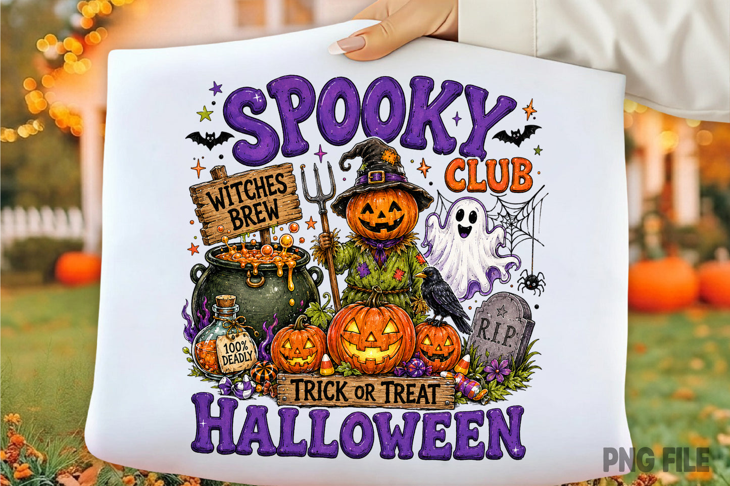 Preppy Spooky Club Halloween PNG | Cute Witch Pumpkin Ghost Halloween Sublimation Design