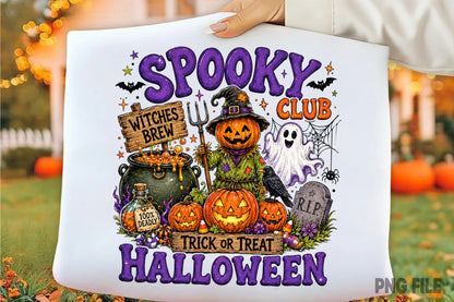 Preppy Spooky Club Halloween PNG | Cute Witch Pumpkin Ghost Halloween Sublimation Design
