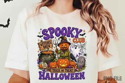 Preppy Spooky Club Halloween PNG | Cute Witch Pumpkin Ghost Halloween Sublimation Design