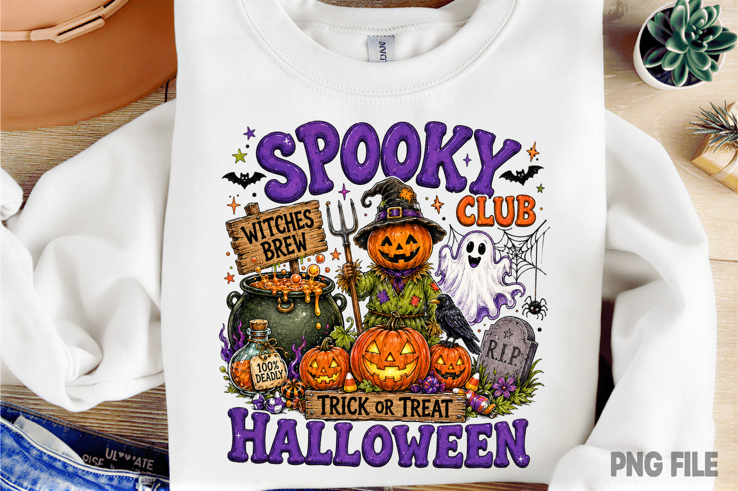 Preppy Spooky Club Halloween PNG | Cute Witch Pumpkin Ghost Halloween Sublimation Design