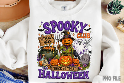 Preppy Spooky Club Halloween PNG | Cute Witch Pumpkin Ghost Halloween Sublimation Design