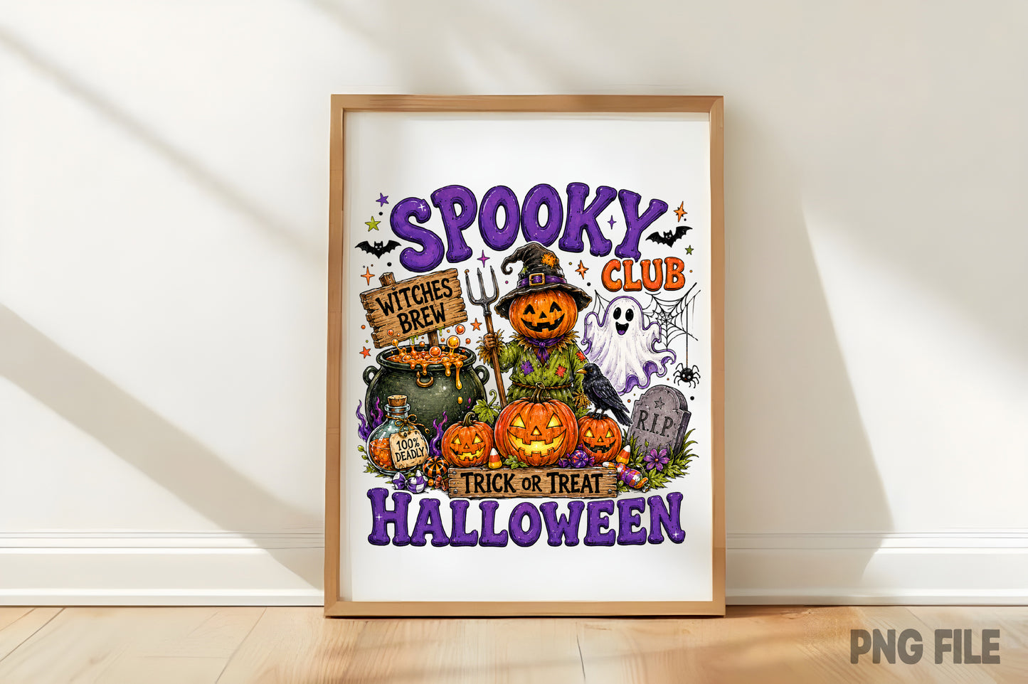 Preppy Spooky Club Halloween PNG | Cute Witch Pumpkin Ghost Halloween Sublimation Design