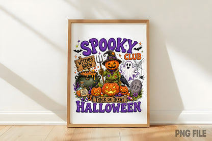 Preppy Spooky Club Halloween PNG | Cute Witch Pumpkin Ghost Halloween Sublimation Design