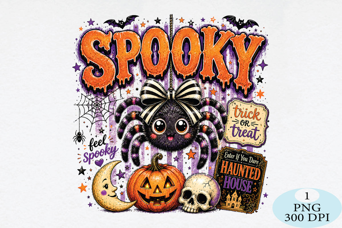 Preppy Spooky Halloween Spider PNG Cute Halloween Sublimation