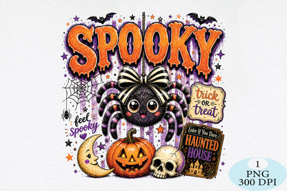 Preppy Spooky Halloween Spider PNG Cute Halloween Sublimation