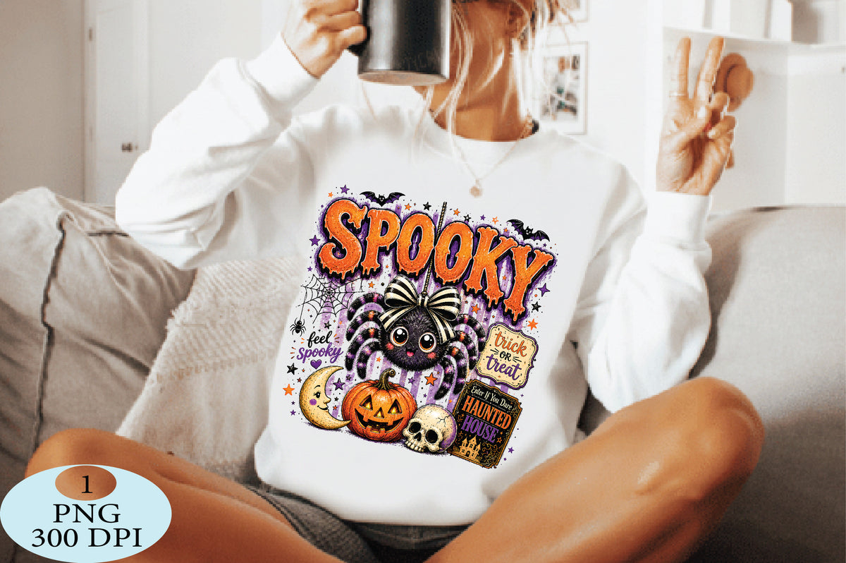 Preppy Spooky Halloween Spider PNG Cute Halloween Sublimation