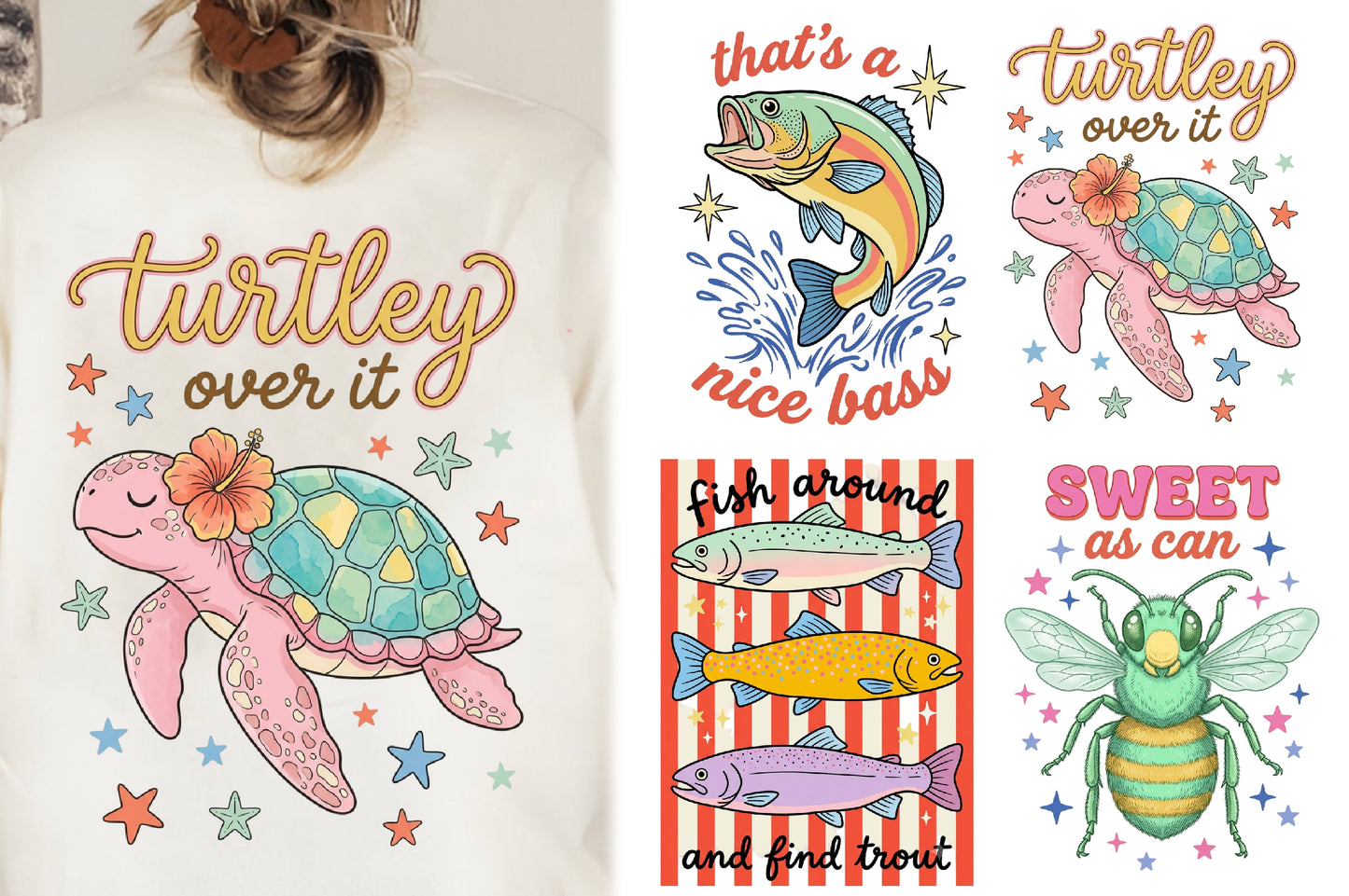 Preppy Summer Animals PNG Bundle | Cute Sublimation Designs