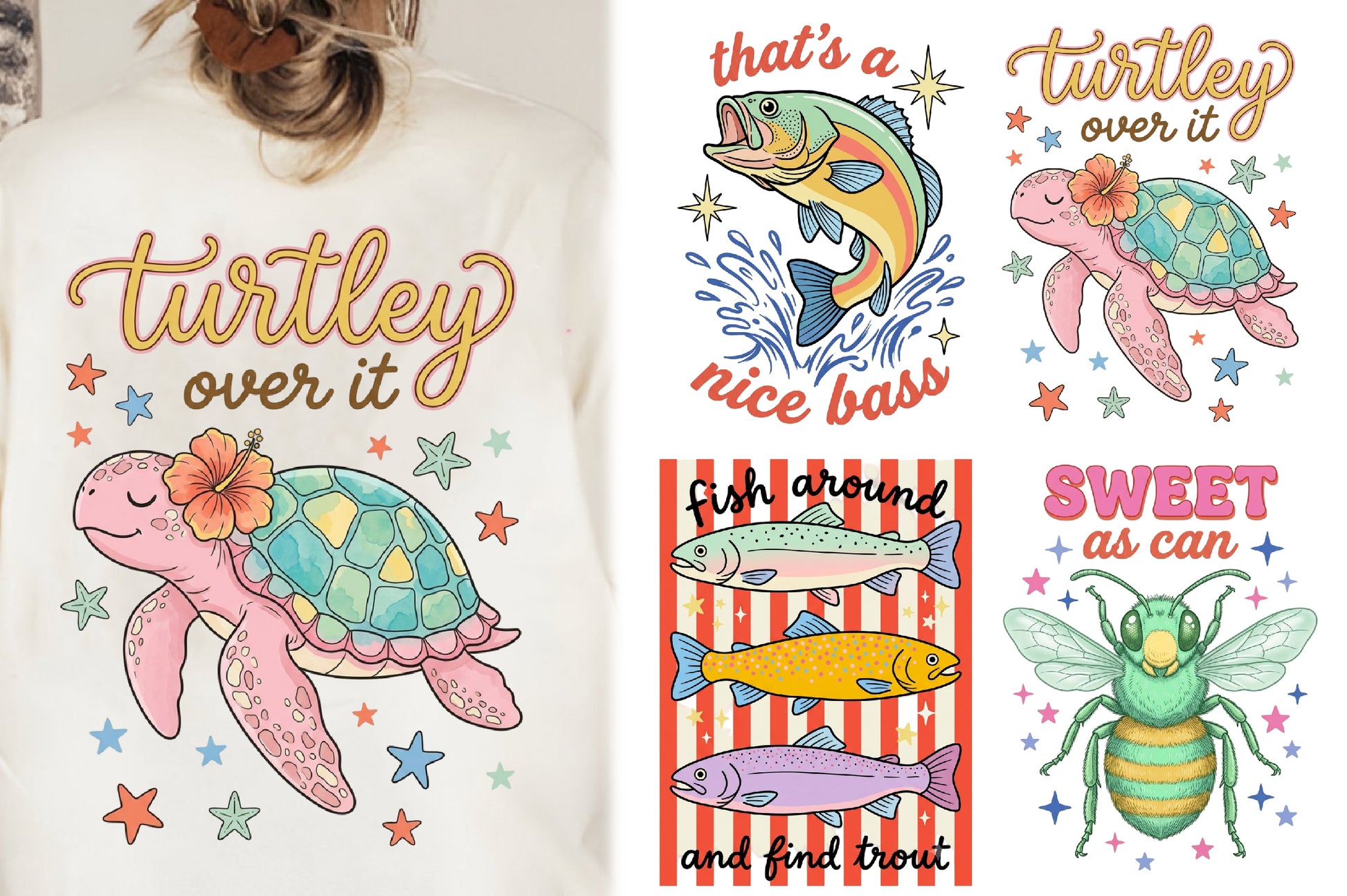 Preppy Summer Animals PNG Bundle | Cute Sublimation Designs