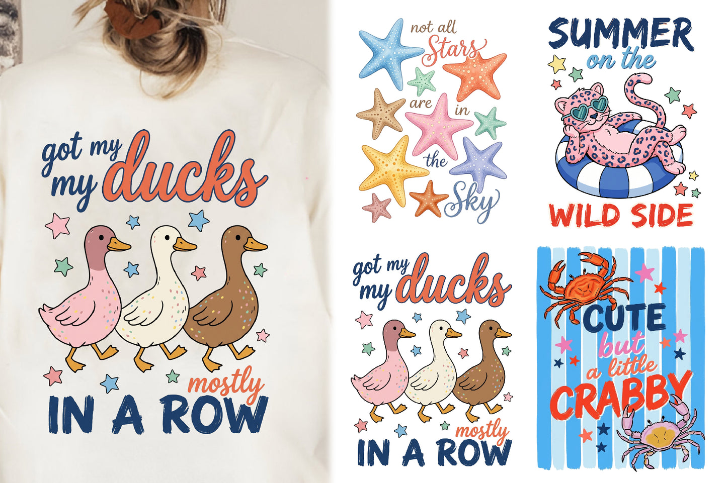 Preppy Summer Animals PNG Bundle | Cute Beach Sublimation Designs