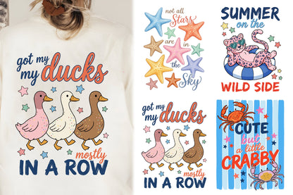 Preppy Summer Animals PNG Bundle | Cute Beach Sublimation Designs