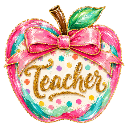 Preppy Teacher Apple Back to School PNG Colorful Teacher Sublimation