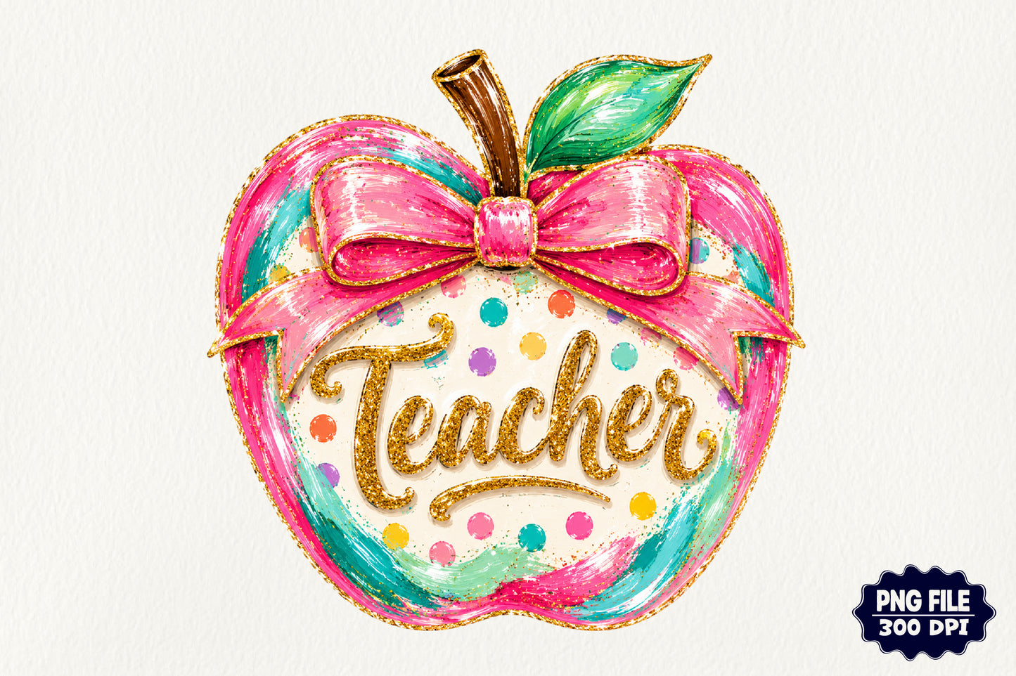 Preppy Teacher Apple Back to School PNG Colorful Teacher Sublimation