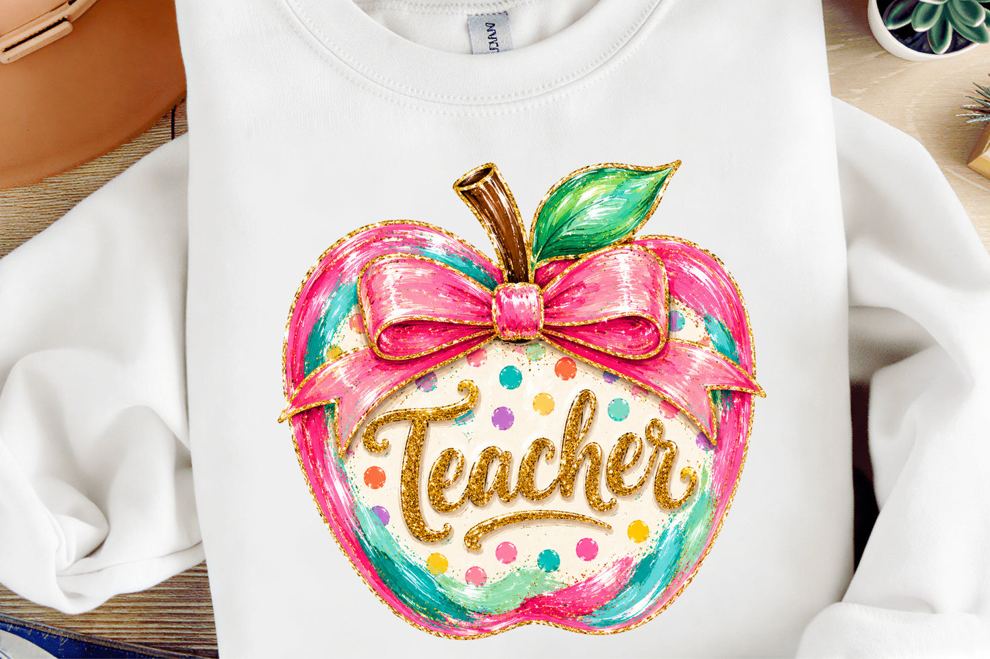 Preppy Teacher Apple Back to School PNG Colorful Teacher Sublimation