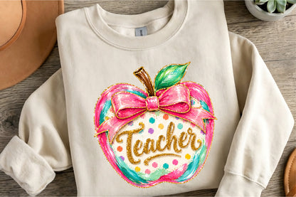 Preppy Teacher Apple Back to School PNG Colorful Teacher Sublimation